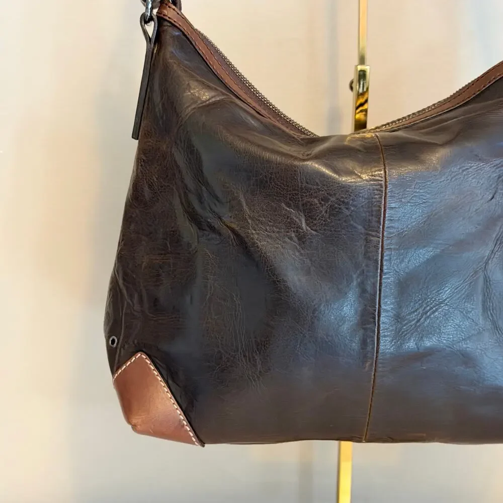 Francesco Biasia Hobo Shoulder Bag Brown Split Leather Vintage Made in Italy - Picture 2 of 11